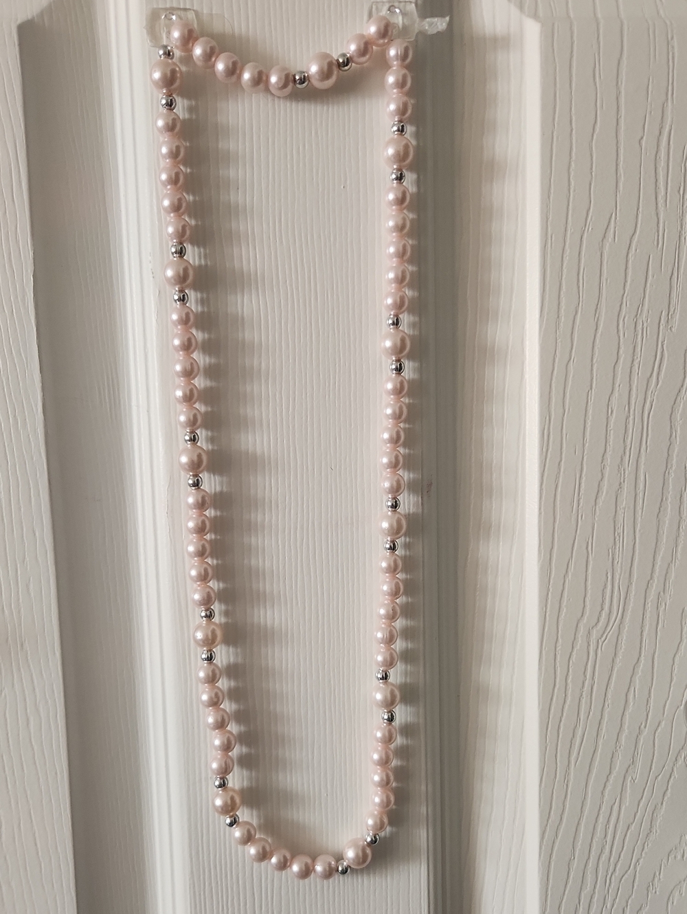 Faux Pink Pearl Beaded Necklace with Silver Accents